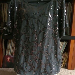 Sequin embellished soft tee, dark grey, P XL